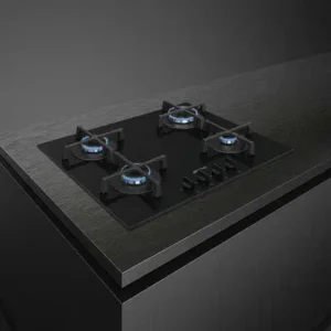 SMEG PV264B 4 Gas Built In HOB, Black Glass Cast Iron - 60CM