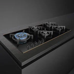 SMEG PV695LCNR 5 Gas Built In HOB, Black Glass -WOK, Cast Iron - 90CM