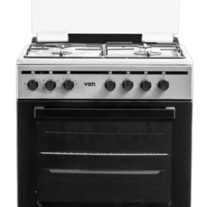 VON VCF664041FSY Freestanding Cooker – 4 Gas Burners + Electric Oven, Thick Enamel Pan Support, Flame Failure Device