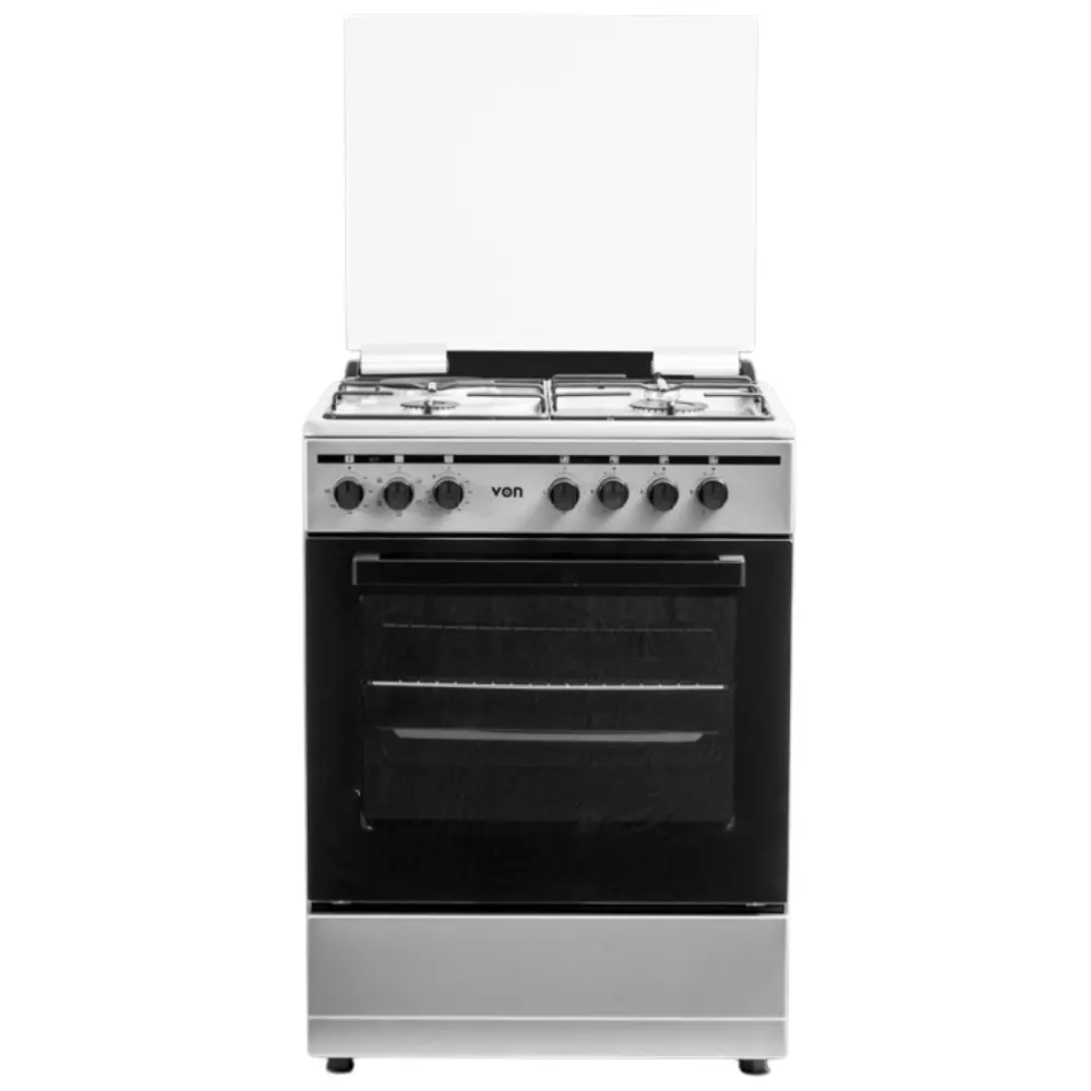 VON VCF664061FSX Freestanding Cooker – 4 Gas Burners + Electric Oven, Cast Iron Pan Support, Flame Failure Device